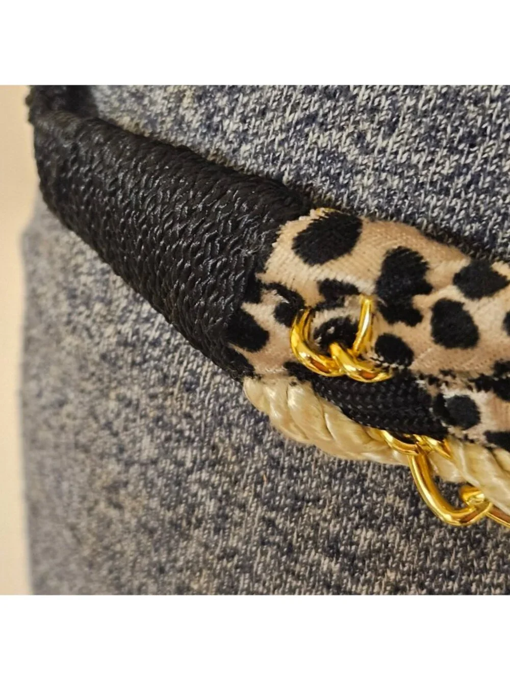 Cinch Belt Womens S/M Black Cord Animal Print Gold Metal Chain Detail 1980s - Picture 3 of 9